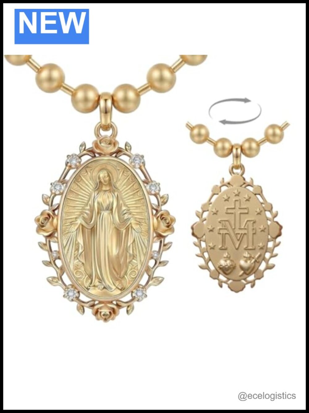 14K Gold Plated Virgin Mary Necklace S925 Sterling Silver Miraculous Medal
